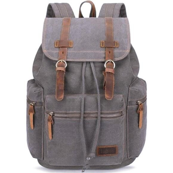 Backpack Canvas Leather Casual for Men Grey - Picture 1 of 6
